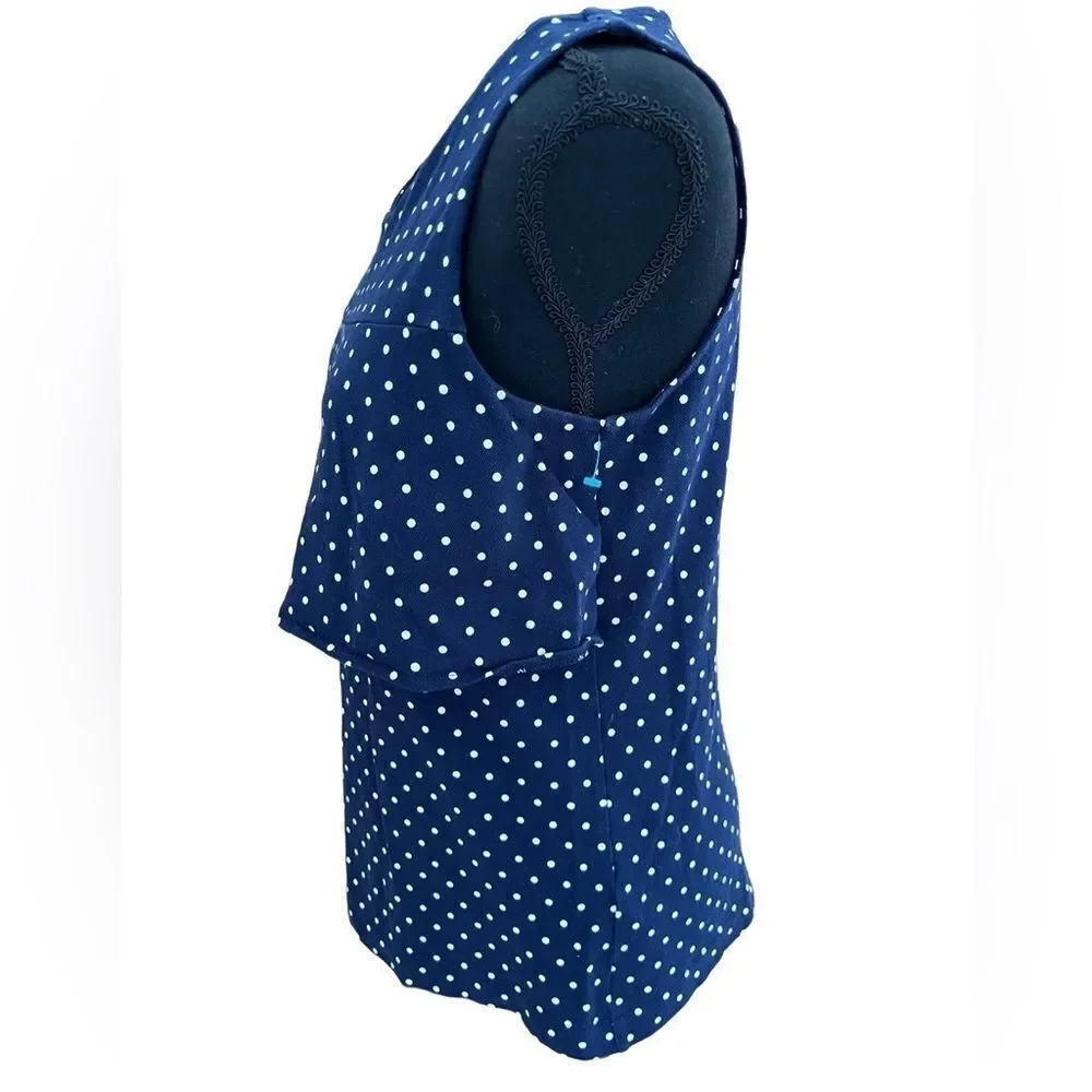 J Crew navy blue polka dot sleeveless tired top, size S.